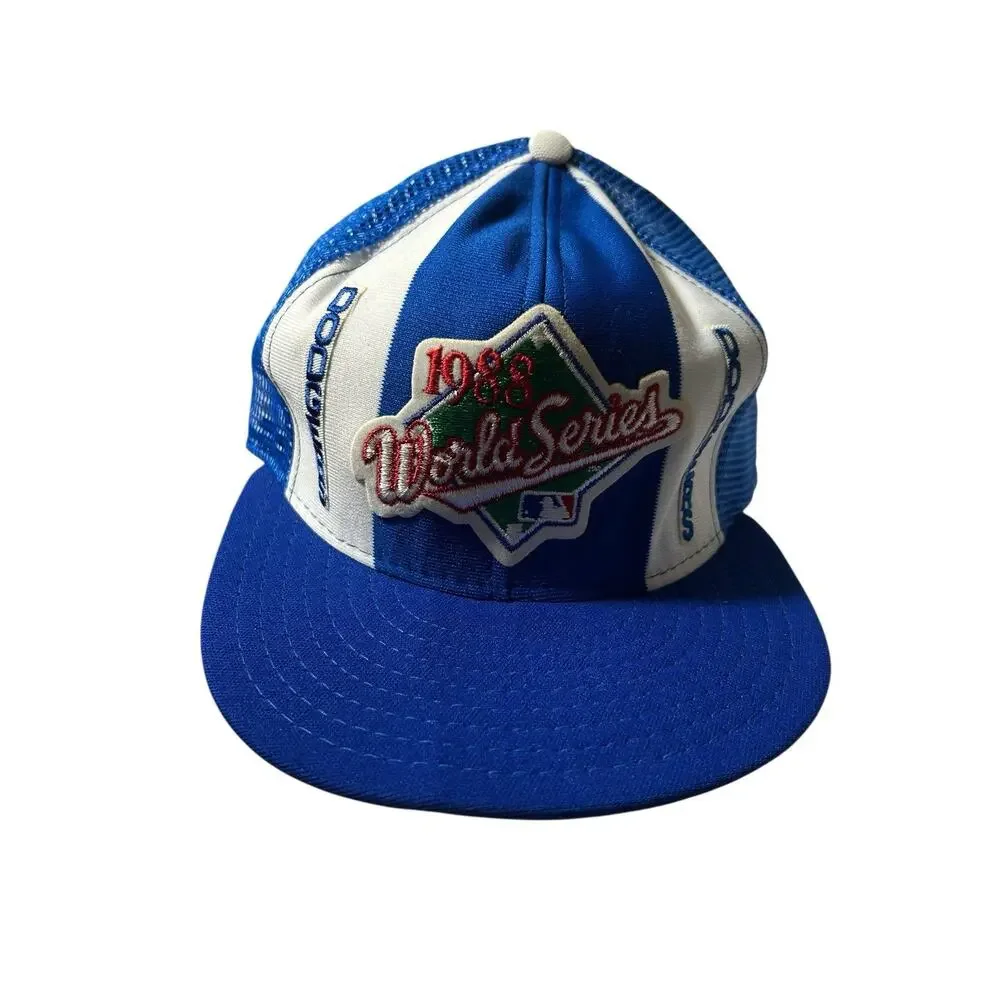 Vintage 1988 World Series LA Dodgers Hat Snapback Blue Mesh Champions READ FLAW